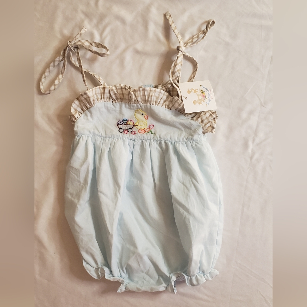 Busy Bee Smocks Easter Duck Blue Girls Romper Size 18M NWT
